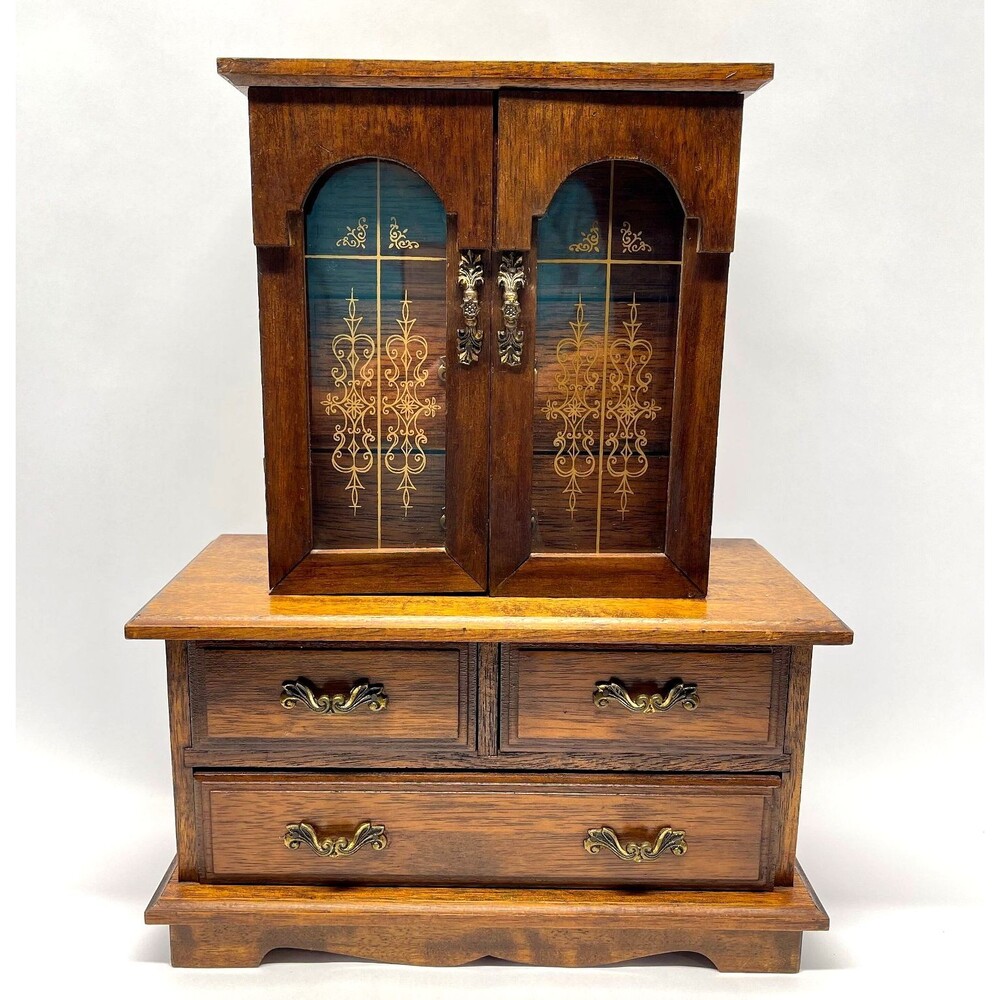 Vintage Laurel Japan Musical Jewelry Armoire 6 Drawer Love Story Music Box